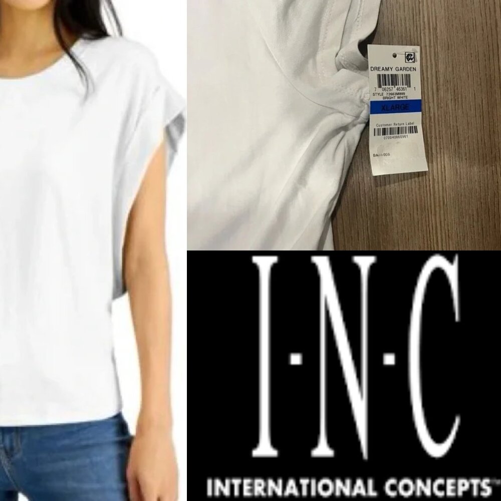 INC International Concepts White Short Sleeve Tee